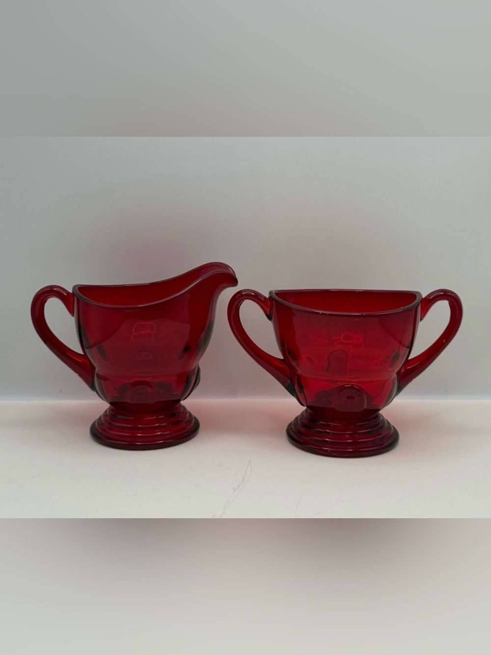 Anchor Hocking Royal Ruby Red Creamer & Sugar Bowl Set Vintage